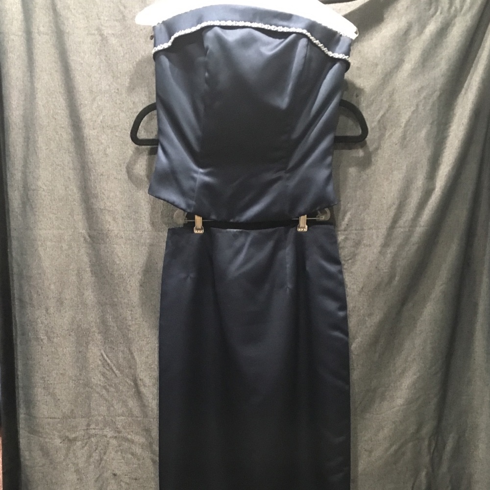 Strapless Navy beaded 2 piece formal w/ wrap/shawl